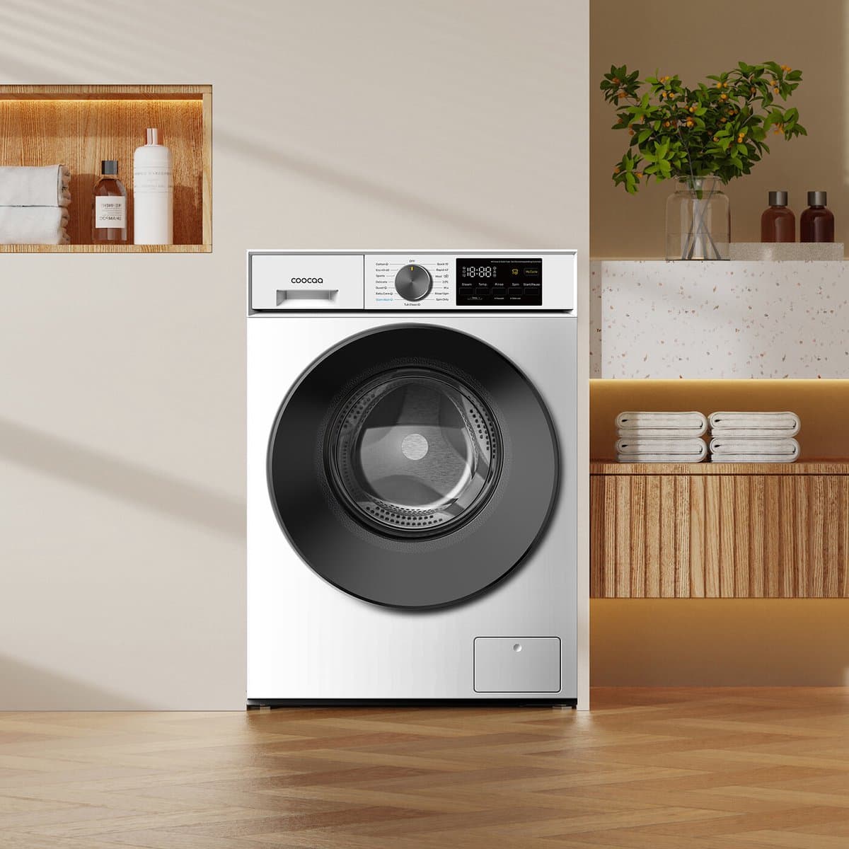 coocaa Galaxy A3-serie voorlader wasmachine, 9 kg, BLDC-motor, A-30%-klasse, bacterieverwijderingssysteem, stoomwas, snelwas 15 min, kinderslot, 15 programma’s, einde vertragen, babyverzorging [Energieklasse A] F902A3AВC0 — afbeelding 1