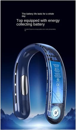 Oplaadbare draagbare nekventilator - 3000 mAh capaciteit, ventilator zonder bladen, blauwe koelventilator — thumbnail 5