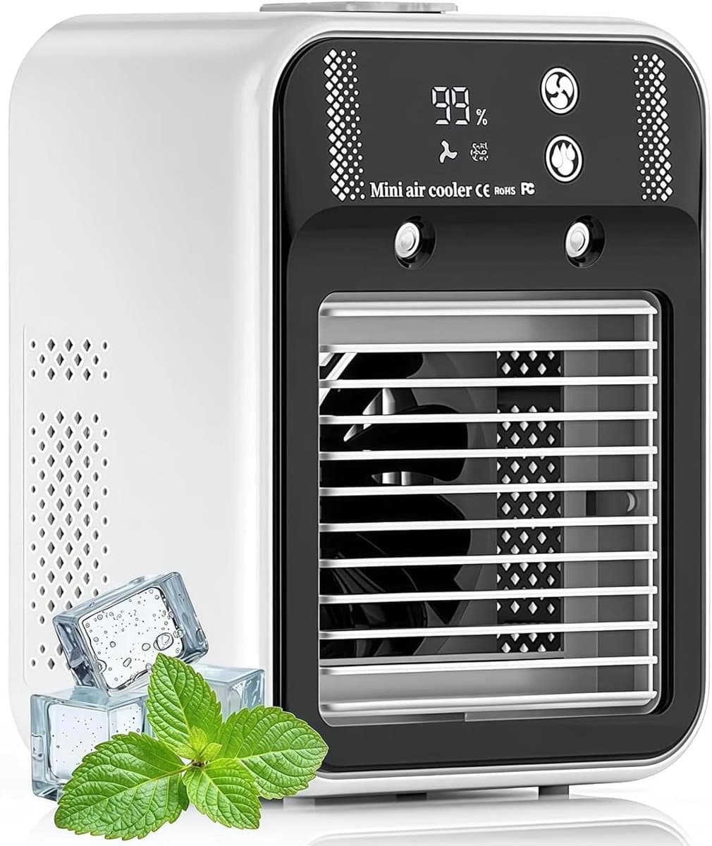 Airco-unit - Stille Draagbare Airconditioner Met Luchtbevochtiger Mist, 2/4u Timer En 2 Snelheden, Digitaal Display, 500ml Persoonlijke Verdampingskoeler, Voor Thuis, Slaapkamer - wit [Energieklasse A] — afbeelding 1