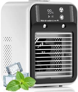 Airco-unit - Stille Draagbare Airconditioner Met Luchtbevochtiger Mist, 2/4u Timer En 2 Snelheden, Digitaal Display, 500ml Persoonlijke Verdampingskoeler, Voor Thuis, Slaapkamer - wit [Energieklasse A] — thumbnail 1