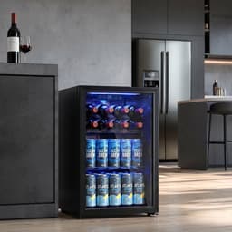 TEKROA® Vrijstaande Drankenkoelkast 70L met Glazen Deur - Mini Koelkast voor 70 Blikjes / Bier & Wijn - LED Verlichting & Verstelbare Planken - Zwart — thumbnail 5