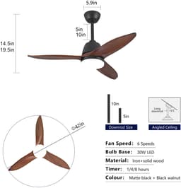 HAUSS SPOLE Ventilator - 42 Inch - Met Verlichting En Omkeerbare Luchtstroom - Massief Hout - Zwart En Donker Walnoot - Woonkamer — thumbnail 4