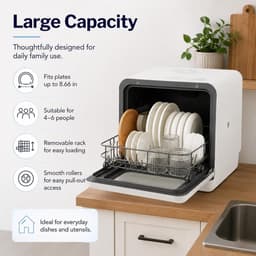 Compacte Vaatwasser - Mini Afwasmachine - Aanrecht Gebruik - Zonder Wateraansluiting - Voor 4-6 Personen - Wit — thumbnail 5