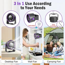 Stille tafelventilator, USB-miniventilator, 3-in-1 draagbare ventilator, 5000mAh-batterij, 5 instelbare windsnelheden, 360° draaibaar, geschikt voor thuis, kantoor, kamperen en buitenactiviteiten. — thumbnail 4