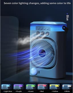Draagbare water-ijsblokjesventilator, 3-in-1 mini-verdampingsventilator met led, timer, 3 windsnelheden, 3 sproeimodi voor thuis, kantoor en slaapkamer — thumbnail 5