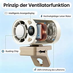 Autoventilator met clip, oplaadbaar via USB, miniventilator, 199 windsnelheden, stille draagbare autoventilator, 360° draaibaar — thumbnail 4
