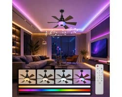 Lapamax Plafondventilator met Verlichting E27 Ø52cm- Ventilator lamp met Bluetooth Speaker en RGB Licht -Verstelbare Hoogte - Kantelbare Ventilator Plafond met Afstandsbediening - 3 Snelheden - Voor Woonkamer, Slaapkamer en Kantoor