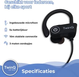 TwinQ Draadloze In-ear Bluetooth Sport Oordopjes - Voor hardlopen of fitness - Zwart — thumbnail 5