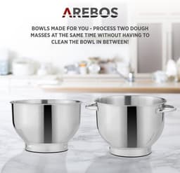 AREBOS Keukenmachine - 1500W - Keukenrobot - 5,5L&4,5L - Keukenmixer - Foodprocessor - Roestvrij Stalen Mengkom - 6 Snelheden - Crème — thumbnail 5