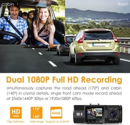 Vantrue N2 Pro Dual 1080P Dash Cam Front en Cabin Dashcam voor auto's (2.5K 1440P Single Front) 1.5 inch 310° Autocamera Infrarood Nachtzicht, Sony Sensor， Parkeermodus， G-Sensor, 256GB Max — thumbnail 5
