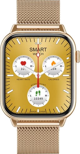 Belesy® HIMALAYA - Smartwatch Heren – Smartwatch Dames - Horloge – Stappenteller – Calorieën - Hartslag – Sporten - Je eigen foto als wijzerplaat - Kleurenscherm - Full Touch - Bluetooth Bellen – Milanees – Staal – Goud - Moederdag — thumbnail 3