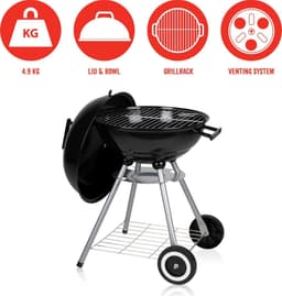 Houtskoolbarbecue - Kogelbarbecue 45 x 70 centimeter - Ronde Barbecue - Barbecue op Wielen - Zwart - Metaal — thumbnail 3