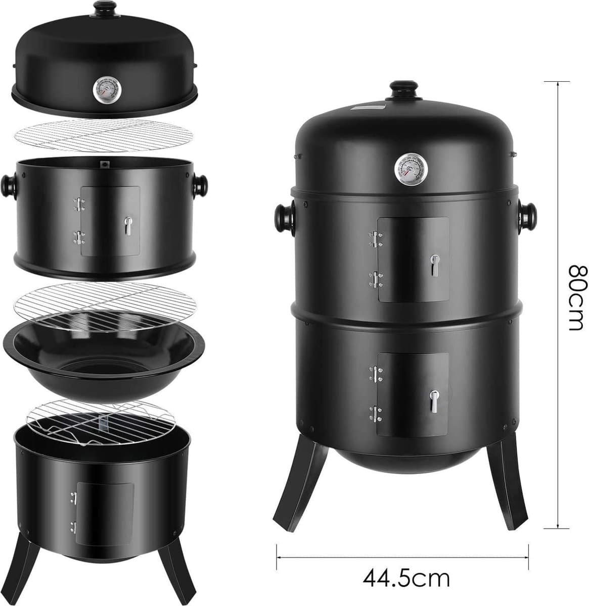 Manzibo BBQ  - Smoker bbq - Grill - Barbecue - Rookoven - Houtskool  - Voor Tuin, Camping - Ronde Barbeque - Zwart — afbeelding 1