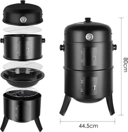 Manzibo BBQ  - Smoker bbq - Grill - Barbecue - Rookoven - Houtskool  - Voor Tuin, Camping - Ronde Barbeque - Zwart — thumbnail 1