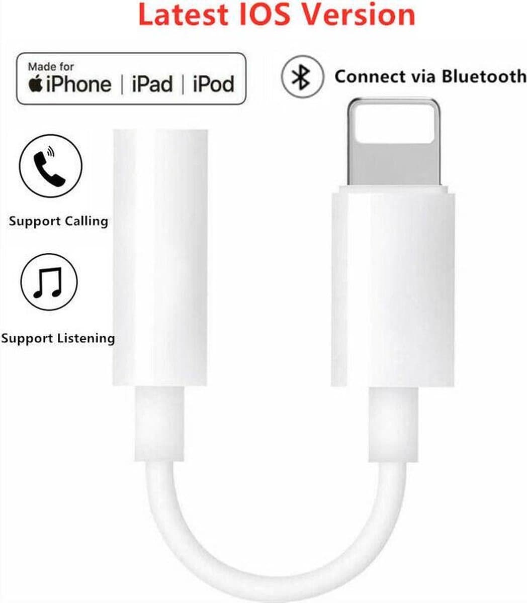 Bluetooth Apple Lightning naar 3,5 mm oordopjes earphones  aansluiting converter adapter voor iPhone en iPad ook IOS 13 voor muziek luisteren en bellen d.m.v. Bluetooth connectie zie YouTube filmpje  onderaan. — afbeelding 1