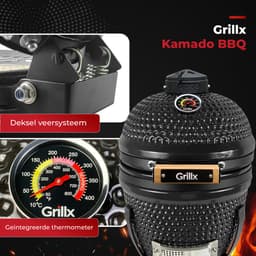 GrillX Kamado BBQ - 13 Inch - Incl. Hoes - Barbecue Egg - Houtskool Barbecue - Zwart - Ø 27cm — thumbnail 5