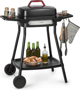Klarstein Gatsby elektrische barbecuestandaard tafelgrill, vermogen: 2000 W, EasyGrill Concept, grilloppervlak: 40 x 36 cm / gegoten aluminium / antiaanbaklaag / grillmuts, twee zijtafels, zwart - BBQ - 47 cm - RVS - RVS — thumbnail 1