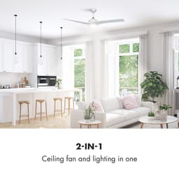 Klarstein Ventilator Figo plafondventilator - 2-in-1: & plafondlamp (2 x 55 W), diameter: 132 cm, 3 bladen, luchtstroom: 9,018 m³/h, 2 draairichtingen, 3 snelheidsinstellingen, wit - 40 cm - voor Slaapkamer - Afstandsbediening 3 Snelheden — thumbnail 1
