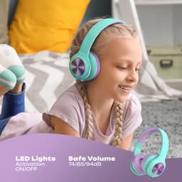 PowerLocus PLED Draadloze Koptelefoon Over-Ear voor Kinderen - LED lampjes - met Microfoon - Micro SD poort - Teal/Purple — thumbnail 4