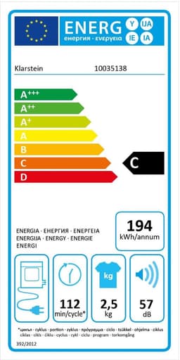 Klarstein Jet Set 2500 - Wasdroger - 850W - 2,5kg - 50cm - Zwart — thumbnail 2