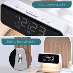 Digitale Wekker - Wake Up Light - Wekker met Draadloze Oplader - Twee Alarmen - Dimbaar - Kinderwekker - Instelbare Nachtlamp - Wit — thumbnail 3