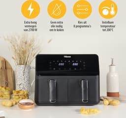 Tristar FR-9026 - Dubbele Airfryer XXL - 2x4L - 2 onafhankelijke kookzones - 8 Bakprogramma's - PFAS-vrij - WK — thumbnail 3