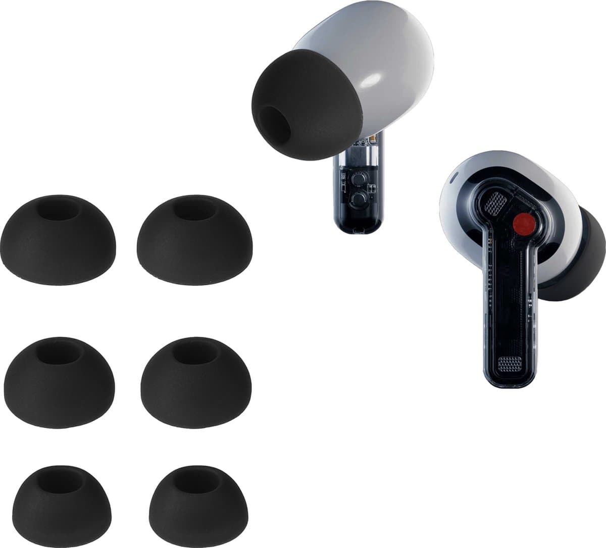 kwmobile 6x cover voor in-ear oortjes geschikt voor Nothing ear (2) - Vervangende oordopjes van siliconen in zwart - 3 maten — afbeelding 1