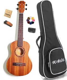 WK Ukelele Tenor 26 inch Professionele Ukulele - Massief Natuur sapele Hout – Hoogwaardige Leerukulele met Gesloten Stemmechaniek, Toets & Gebogen Achterkant -Inclusief accessoires- Professionele studie-met tas-Ukelele Gitaar — thumbnail 1