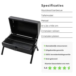 Cheqo® Houtskoolbarbecue - BBQ - Cilinderbarbecue - Tafel BBQ - Barbecue Cilindervorm - Tafelmodel - Mat Zwart - 2-zijdig Gebruik - 2 Rekken/Platen - 17 cm Grillhoogte - Metaal - Afsluitbaar Deksel - Compact - 41 x 26 x h36 cm - Ook voor Camping — thumbnail 2