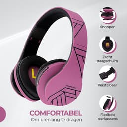 PowerLocus P2 - Draadloze Over-Ear Koptelefoon Inklapbaar - Bluetooth Hoofdtelefoon - Met microfoon – Headphone - Micro SD mode – Incl. Carry Case - Zwart/Purper — thumbnail 2