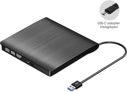 Externe DVD Speler en Brander voor Laptop & Macbook - DVD/CD - Met USB 3.0 en USB-C adapter - Optische drive - Plug & Play — thumbnail 2