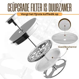 Roestvrij staal FRENCH PRESS/Franse Pers Koffiezetapparaat 34oz (1.0 Liter) met 3 Niveau Filtersysteem - Dubbelwandige Geïsoleerde Cafetière met 1 Extra Filter (Zilver) — thumbnail 4