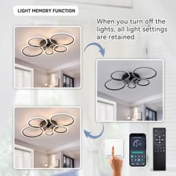 Plafondventilator Ø100 cm - Met Verlichting - Met Afstandsbediening - Smart Lamp - 5 Ringen - Timer - Zomer/Winter functie - Zwart - Woonkamer - Slaapkamer - Plafondlamp met ventilator — thumbnail 3