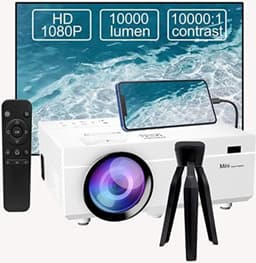 Mini Beamer - Bluetooth Audio - Input tot 1080P Full HD - 10000 Lumen - Projector - Mini Projector - HDMI - USB - Wit - Smartphone - Draagbaar - Ingebouwde speaker - Inclusief standaard — thumbnail 1