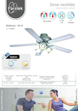 LuxiLamps - 5 Kop Bloem Plafondventilator - Dimbaar Met Afstandsbediening - E27 - 3 Snelheden - Wit - 132 cm - Slimme Ventilator — thumbnail 2