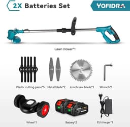 Grasmaaier - Grastrimmer - Inclusief 2 Accu´s & Oplader - Ontkruid - Maaier - Kantelmaaier - Groen — thumbnail 3