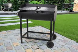 Grote houtskoolbarbecue ELITE met wielen en zijtafel – Dubbel grillrooster – Zwart staal – 102x55xH95 cm – 8-10 personen — thumbnail 4