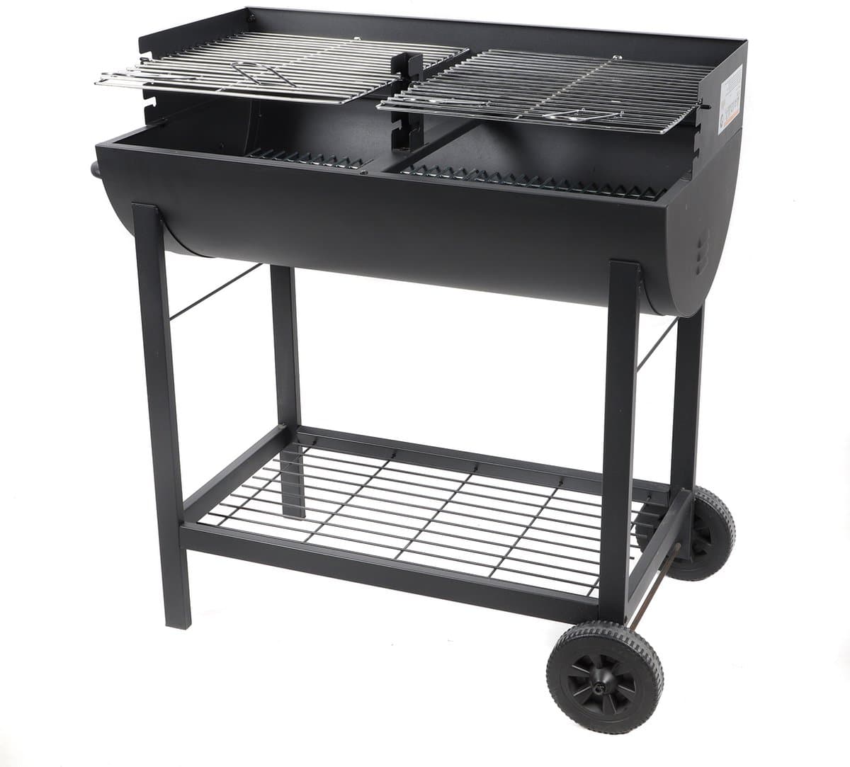 Grote houtskoolbarbecue ELITE met wielen en zijtafel – Dubbel grillrooster – Zwart staal – 102x55xH95 cm – 8-10 personen — afbeelding 1