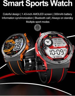 WizBay Premium Select® 1,43 Inch AMOLED Sport Smartwatch Rood Zwart - Bluetooth Bellen - Hartslag Bloeddruk Zuurstof - IP68 Waterdicht - 100+ Sportstanden - 466x466 — thumbnail 4
