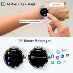 Synyq Diamond Smartwatch Dames Zilver - 39mm - AMOLED Scherm - 2 Bandjes - Horloge met Belfunctie - Bloeddrukmeter - Stappenteller - Dames Horloge -Android en iOS — thumbnail 5
