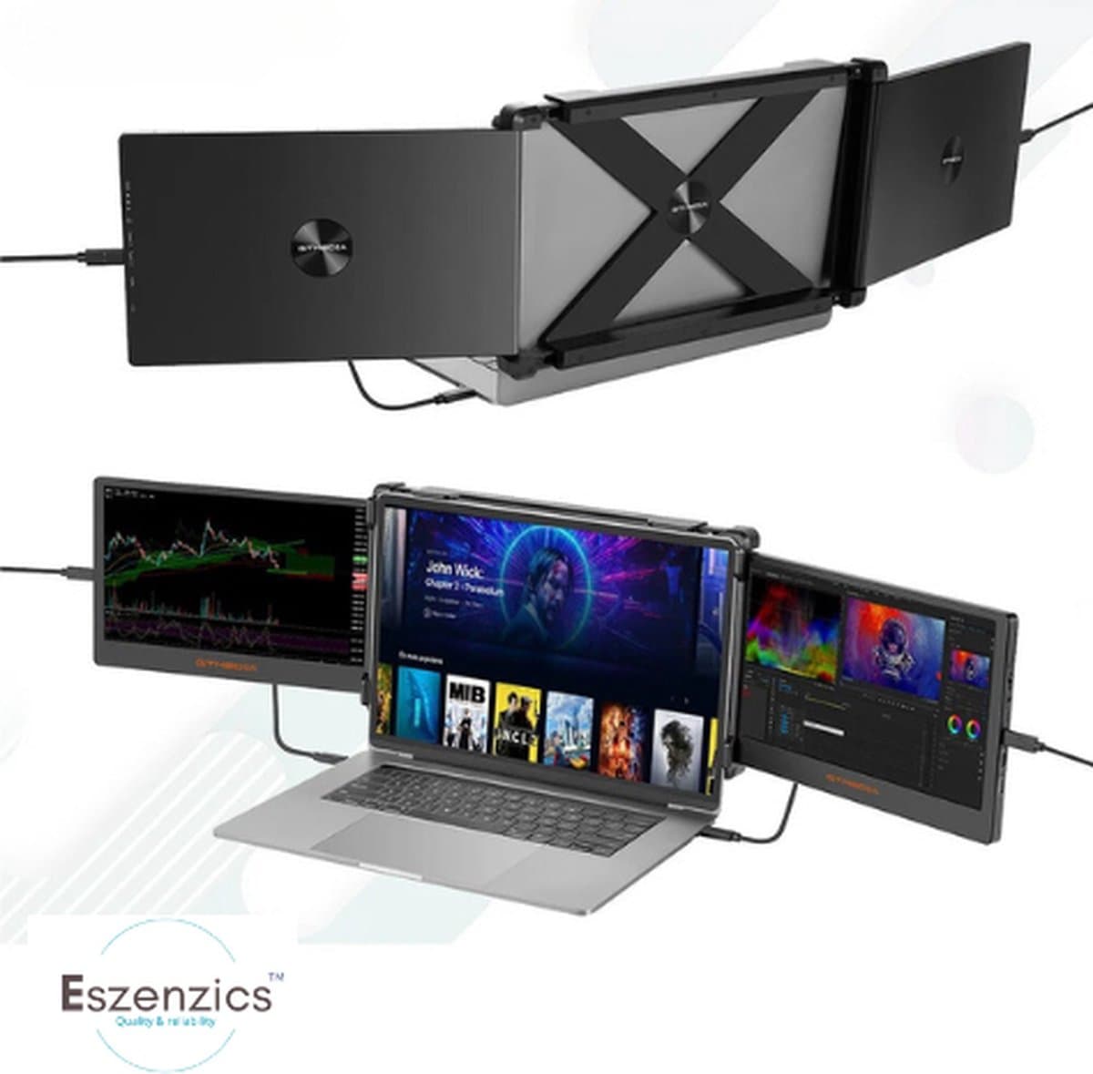 Eszenzics™ Portable Monitor Pro7 - Full HD voor 13" / 17.3" - Uitbreiding Laptop Scherm - Tri Screen - Multifunctioneel inzetbaar - 195° Draaihoek — afbeelding 1