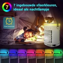 LotaHome - Mini Airco - Air Cooler met Verlichting, Timer en 4 Snelheden - Luchtverfrisser - Krachtige Luchtkoeler - Ventilator - Draagbare Mobiele Airco - Fluisterstille Luchtkoeler - 7 Sfeerkleuren - 4-in-1 - Airconditioning - 2 Koelfuncties - Wit — thumbnail 5