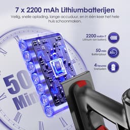 Elekiatech Steelstofzuiger - 48000 Pa - 2200 mAh Accu - Touchscreen en anti - klit borstel - Steelstofzuiger Draadloos - Batterijduur tot 50 minuten - 1,5 L Stofbak - Geschikt voor tapijt, harde vloeren en dierenhaar - Paars — thumbnail 4