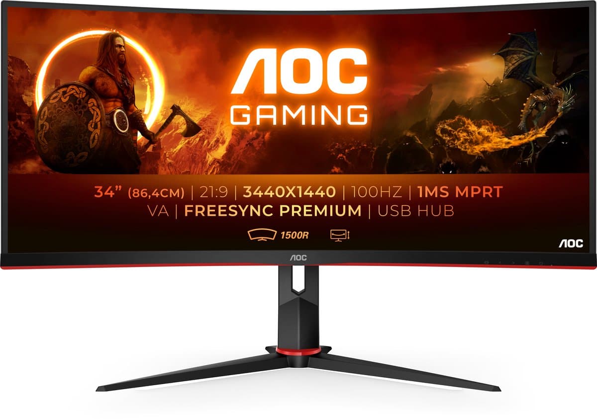 AOC CU34G2 - QHD VA Curved UltraWide 100Hz Gaming Monitor - 34 Inch — afbeelding 1