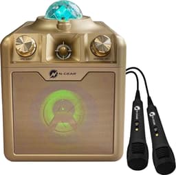 N-GEAR Disco Star 710 Gold - Bluetooth Speaker - Karaoke Set - Party Box met Sterrenprojector & 2 Microfoons — thumbnail 1