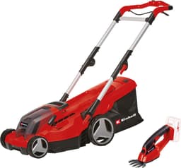 Einhell Accu Grasmaaier GE-CM 36/37 Li + Accu Grasschaar GE-CG 18/1 Li - Power X-Change 36/18 V/Li-ion - Maaibreedte: 37 cm/10 cm - incl. 2x 3.0 Ah Accu en 2x laders — thumbnail 1