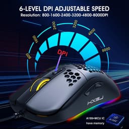 HXSJ X600 Optisch Gaming Muis - 8000DPI - Ultra licht - RGB Verlichting - Computermuizen - Compact Voor Onderweg - Zwart — thumbnail 4