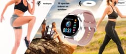 Belesy® BQSiZiPk - Limited edition - Smartwatch Dames - Smartwatch Heren - Horloge - Stappenteller - 1.3 inch - Kleurenscherm - 10x Sporten - INDOOR en OUTDOOR - Zilver - Siliconen - Roze - Moederdag — thumbnail 4