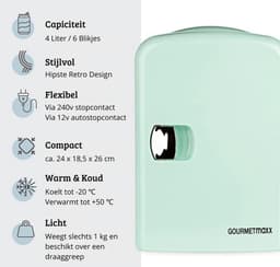 Skincare Beauty Fridge – Mini Koelkast – Minibar – Koelen en Verwarmen - Huisverzorging & Levensmiddelen – Retro Design – Mint — thumbnail 4
