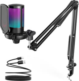 FIFINE A6T - USB Gaming Microfoon - PC-Gaming Met Arm ( 66cm! ) - Geschikt voor PC/PS4/PS5 - RGB - Podcast - Gaming - Streaming - Zwart — thumbnail 1